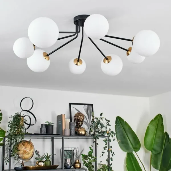 hofstein Plafonnier - Verre 12 cm, 15 cm Chehalis Or, Noir, 8 lumières* Lampes En Verre