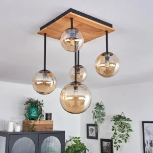 hofstein Plafonnier - Verre 10 cm, 12 cm, 15 cm Chehalis Écru, Noir, 5 lumières* Lampes Modernes