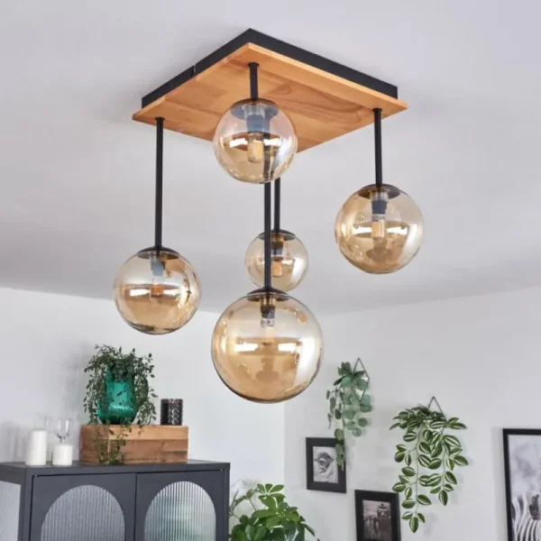hofstein Plafonnier - Verre 10 cm, 12 cm, 15 cm Chehalis Écru, Noir, 5 lumières* Lampes Modernes
