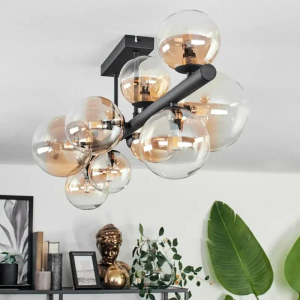 hofstein Plafonnier - Verre 10 cm, 12 cm, 15 cm Chehalis Ambre, Clair, 10 lumières* Lampes Modernes