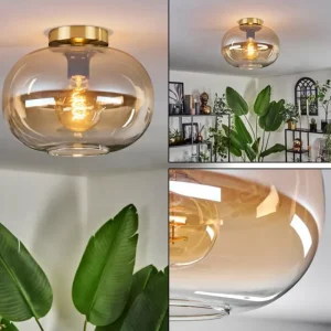 hofstein Plafonnier - Verre 30 cm Apedo Or, Noir, 1 lumière* Lampes En Verre