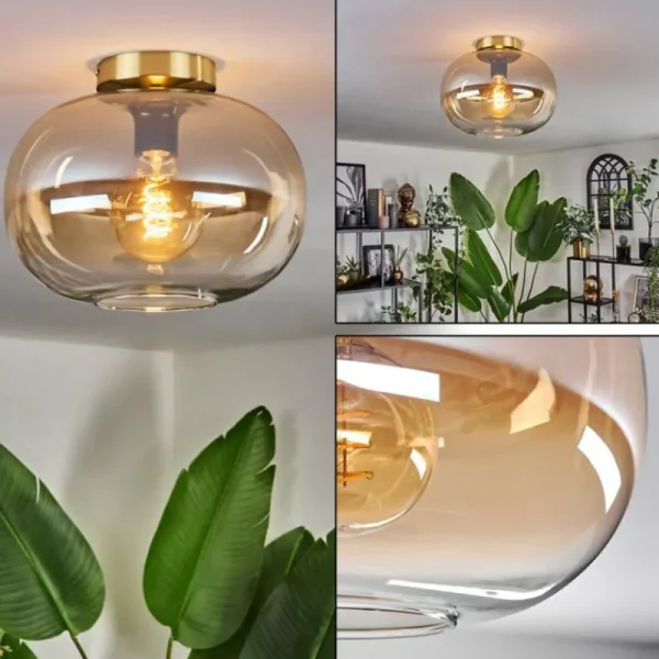 hofstein Plafonnier - Verre 30 cm Apedo Or, Noir, 1 lumière* Lampes En Verre