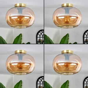 hofstein Plafonnier - Verre 30 cm Apedo Or, Noir, 1 lumière* Lampes En Verre