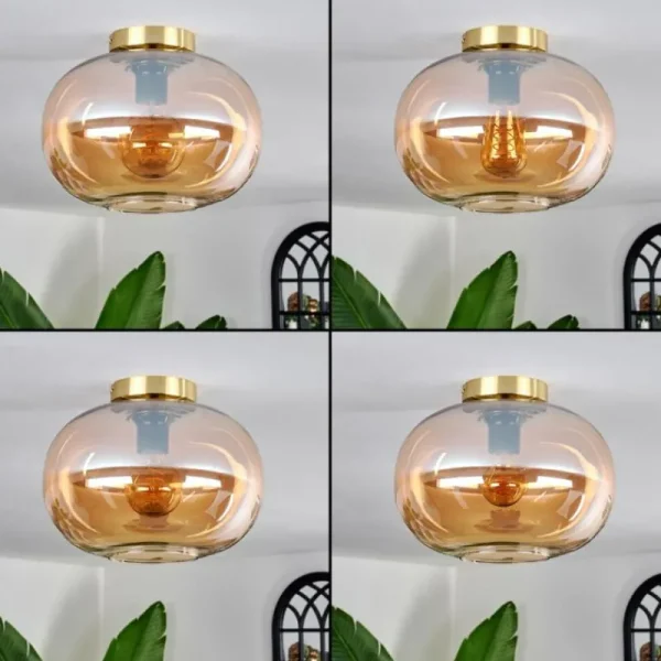 hofstein Plafonnier - Verre 30 cm Apedo Or, Noir, 1 lumière* Lampes En Verre