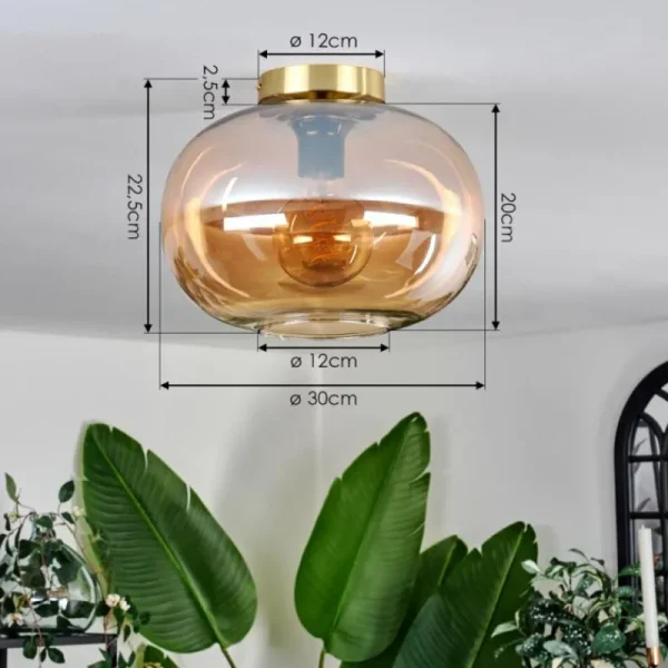 hofstein Plafonnier - Verre 30 cm Apedo Or, Noir, 1 lumière* Lampes En Verre