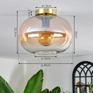 hofstein Plafonnier - Verre 30 cm Apedo Or, Noir, 1 lumière* Lampes En Verre