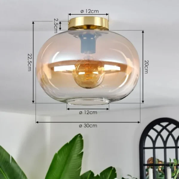 hofstein Plafonnier - Verre 30 cm Apedo Or, Noir, 1 lumière* Lampes En Verre
