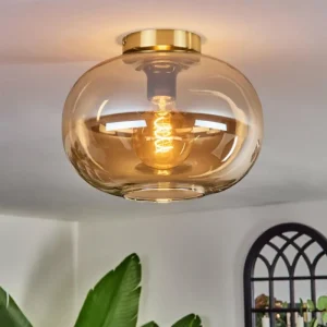 hofstein Plafonnier - Verre 30 cm Apedo Or, Noir, 1 lumière* Lampes En Verre