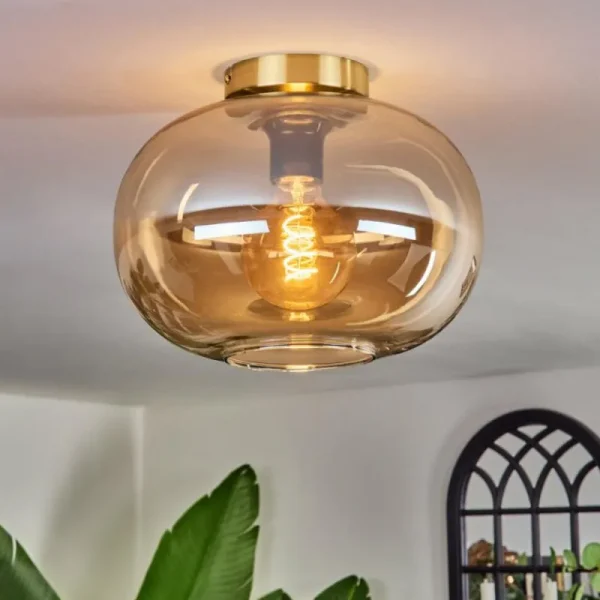 hofstein Plafonnier - Verre 30 cm Apedo Or, Noir, 1 lumière* Lampes En Verre