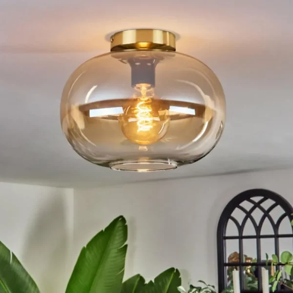 hofstein Plafonnier - Verre 30 cm Apedo Or, Noir, 1 lumière* Lampes En Verre