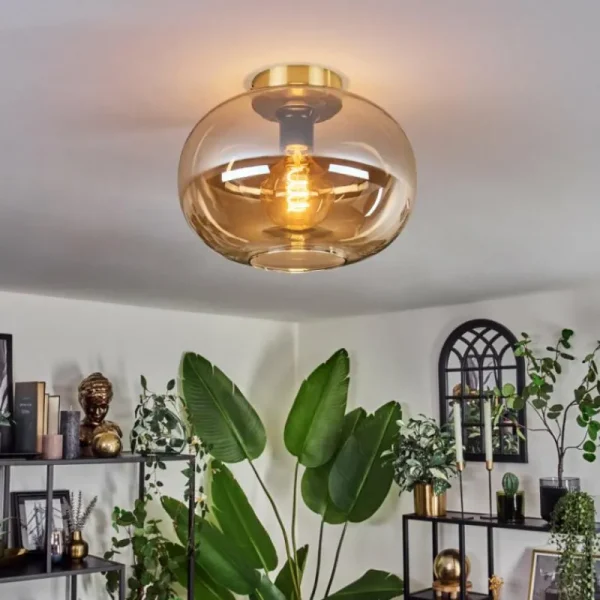hofstein Plafonnier - Verre 30 cm Apedo Or, Noir, 1 lumière* Lampes En Verre