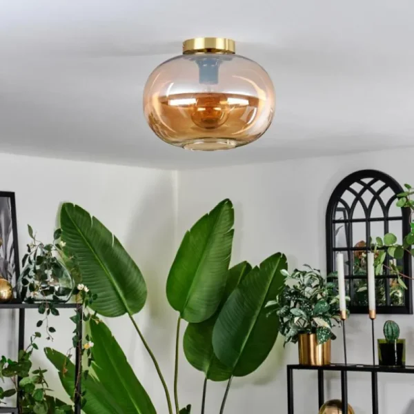 hofstein Plafonnier - Verre 30 cm Apedo Or, Noir, 1 lumière* Lampes En Verre