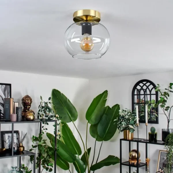 hofstein Plafonnier - Verre 20 cm Apedo Or, Noir, 1 lumière* Lampes En Verre