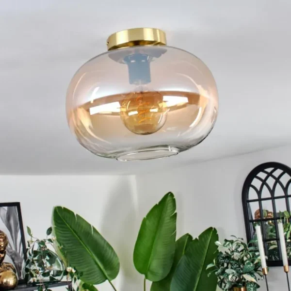 hofstein Plafonnier - Verre 30 cm Apedo Or, Noir, 1 lumière* Lampes En Verre