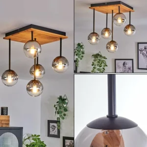 hofstein Plafonnier - Verre 10 cm Chehalis Écru, Noir, 5 lumières* Lampes Modernes