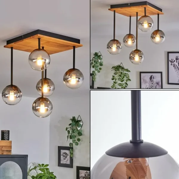 hofstein Plafonnier - Verre 10 cm Chehalis Écru, Noir, 5 lumières* Lampes Modernes