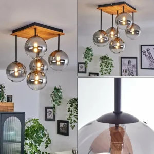 hofstein Plafonnier - Verre 15 cm Chehalis Écru, Noir, 5 lumières* Lampes Modernes