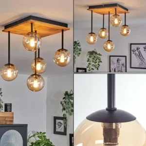 hofstein Plafonnier - Verre 10 cm Chehalis Écru, Noir, 5 lumières* Lampes Modernes