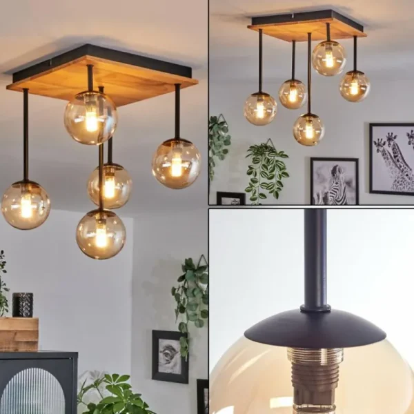hofstein Plafonnier - Verre 10 cm Chehalis Écru, Noir, 5 lumières* Lampes Modernes