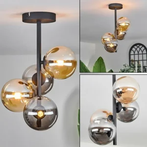 hofstein Plafonnier - Verre 12 cm Chehalis Ambre, Fumé, 4 lumières* Lampes Modernes