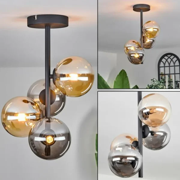 hofstein Plafonnier - Verre 12 cm Chehalis Ambre, Fumé, 4 lumières* Lampes Modernes