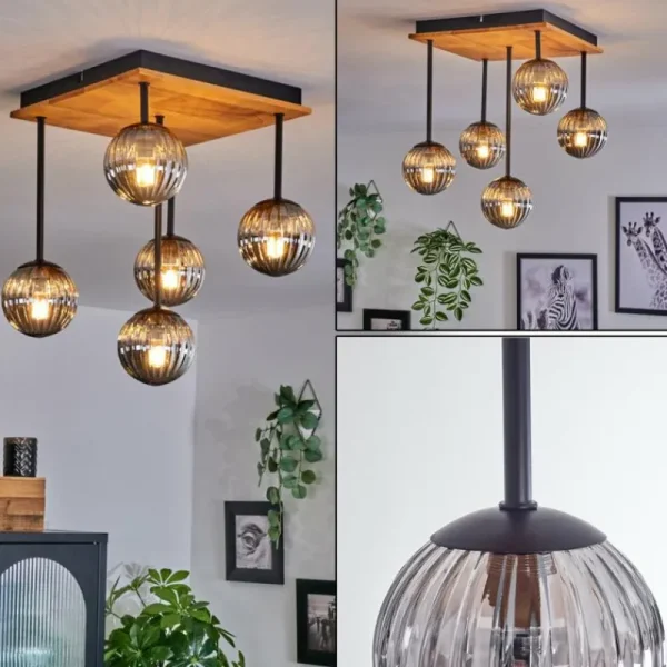 hofstein Plafonnier - Verre 10 cm Chehalis Écru, Noir, 5 lumières* Lampes Modernes