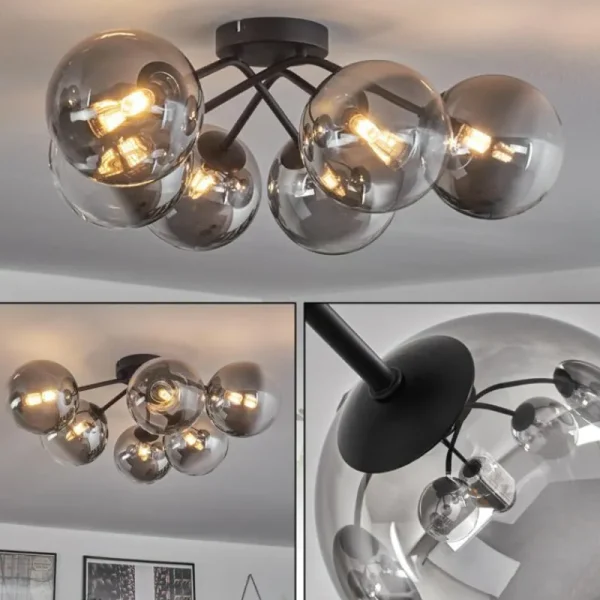 hofstein Plafonnier - Verre 15 cm Chehalis Clair, Fumé, 6 lumières* Lampes Modernes