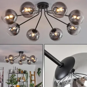 hofstein Plafonnier - Verre 15 cm Chehalis Noir, 8 lumières* Lampes Modernes