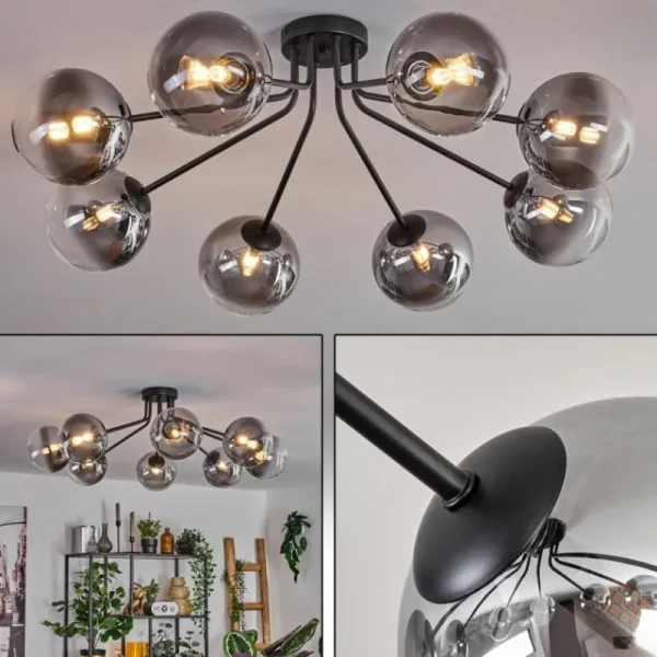 hofstein Plafonnier - Verre 15 cm Chehalis Noir, 8 lumières* Lampes Modernes