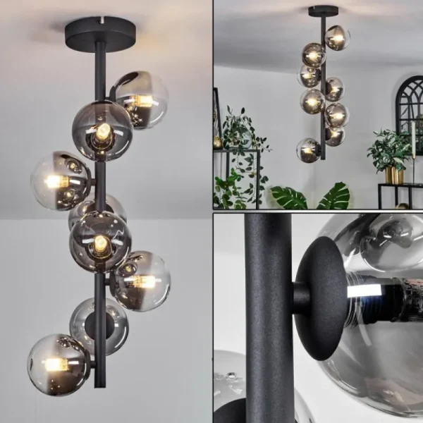 hofstein Plafonnier - Verre 10 cm Chehalis Clair, Fumé, 8 lumières* Lampes Modernes