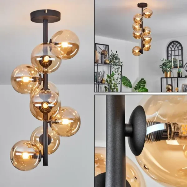hofstein Plafonnier - Verre 12 cm Chehalis Ambre, 8 lumières* Lampes En Verre