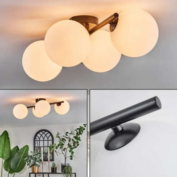 hofstein Plafonnier - Verre 15 cm Chehalis Blanc, 4 lumières* Lampes En Verre