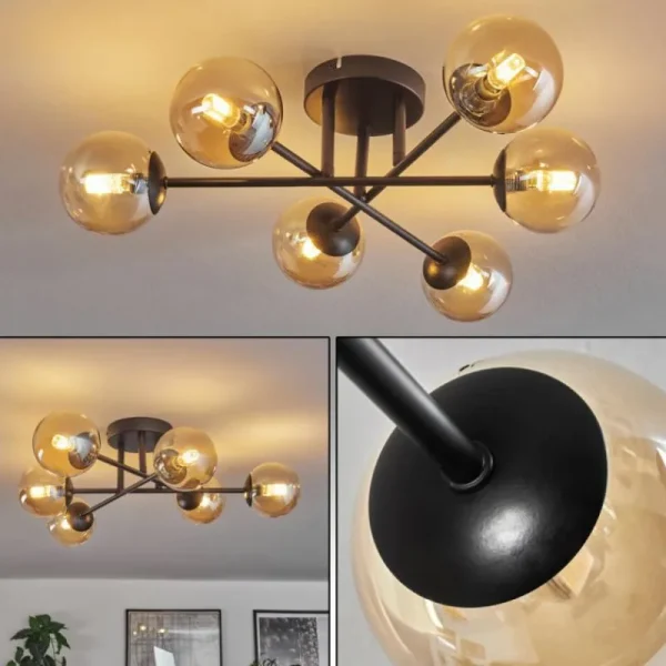hofstein Plafonnier - Verre 10 cm Chehalis Ambre, 6 lumières* Lampes En Verre