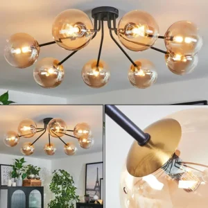 hofstein Plafonnier - Verre 15 cm Chehalis Or, Noir, 8 lumières* Lampes En Verre