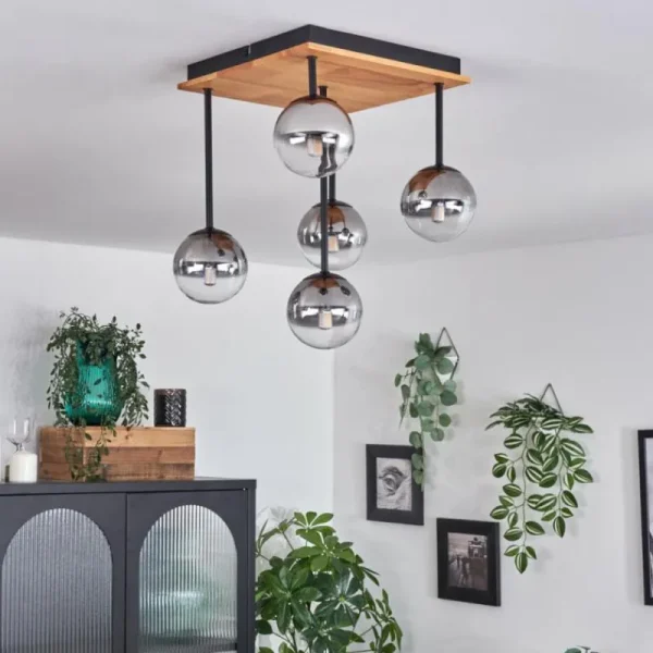 hofstein Plafonnier - Verre 10 cm Chehalis Écru, Noir, 5 lumières* Lampes Modernes
