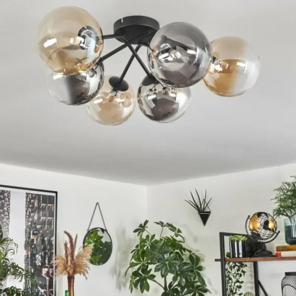 hofstein Plafonnier - Verre 15 cm Chehalis Ambre, Clair, Fumé, 6 lumières* Lampes Modernes