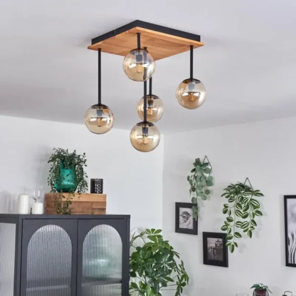 hofstein Plafonnier - Verre 10 cm Chehalis Écru, Noir, 5 lumières* Lampes Modernes