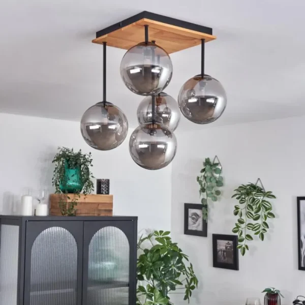 hofstein Plafonnier - Verre 15 cm Chehalis Écru, Noir, 5 lumières* Lampes Modernes