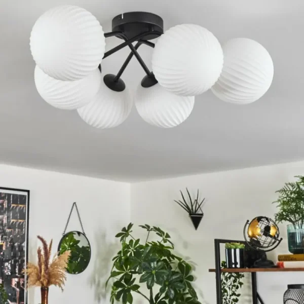 hofstein Plafonnier - Verre 15 cm Chehalis Blanc, 6 lumières* Lampes Modernes