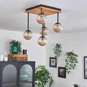 hofstein Plafonnier - Verre 12 cm Chehalis Écru, Noir, 5 lumières* Lampes Modernes