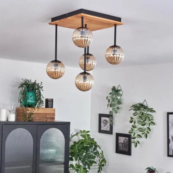 hofstein Plafonnier - Verre 12 cm Chehalis Écru, Noir, 5 lumières* Lampes Modernes