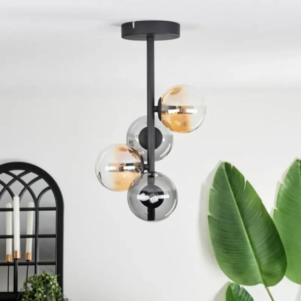 hofstein Plafonnier - Verre 10 cm Chehalis Ambre, Clair, Fumé, 4 lumières* Lampes Modernes