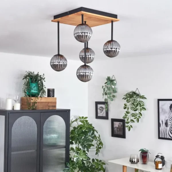 hofstein Plafonnier - Verre 10 cm Chehalis Écru, Noir, 5 lumières* Lampes Modernes