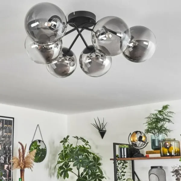 hofstein Plafonnier - Verre 15 cm Chehalis Clair, Fumé, 6 lumières* Lampes Modernes