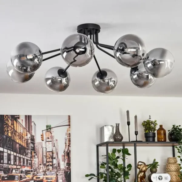 hofstein Plafonnier - Verre 15 cm Chehalis Noir, 8 lumières* Lampes Modernes