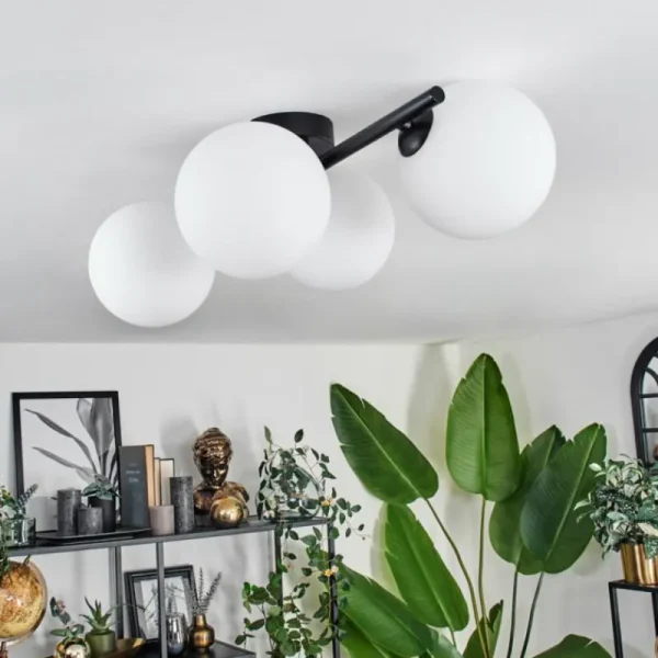 hofstein Plafonnier - Verre 15 cm Chehalis Blanc, 4 lumières* Lampes En Verre