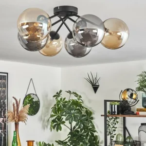 hofstein Plafonnier - Verre 15 cm Chehalis Ambre, Fumé, 6 lumières* Lampes Modernes