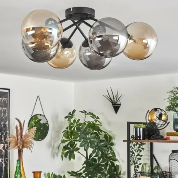 hofstein Plafonnier - Verre 15 cm Chehalis Ambre, Fumé, 6 lumières* Lampes Modernes