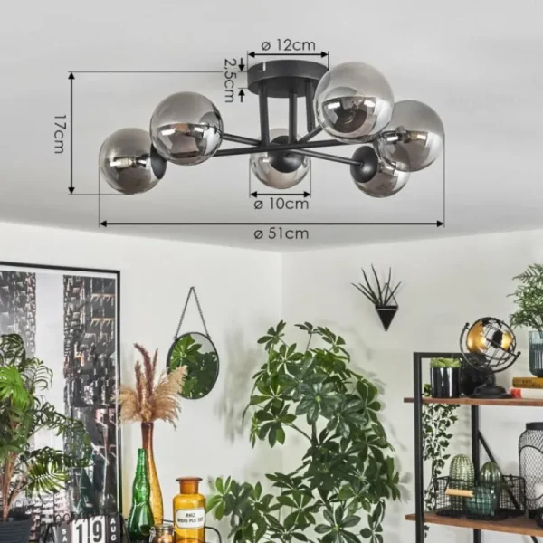 hofstein Plafonnier - Verre 10 cm Chehalis Fumé, 6 lumières* Lampes Modernes