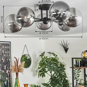 hofstein Plafonnier - Verre 15 cm Chehalis Clair, Fumé, 6 lumières* Lampes Modernes